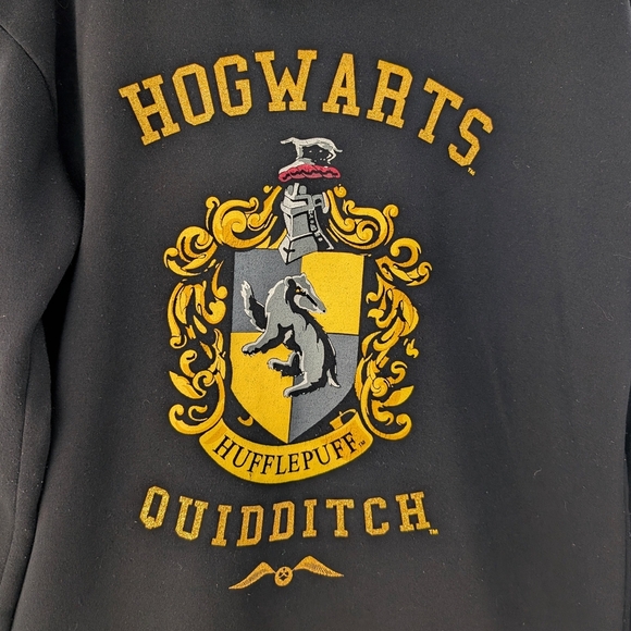 Harry Potter Hogwarts Hufflepuff Quidditch Black and Gold Hoodie ~ Size M Unisex - Picture 2 of 9